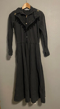 Vintage Lilia Smitty Womens Dress Size 12 Black Western Fringe Maxi Rodeo 90s